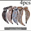 4-Piece Vintage Paisley Bow Headband Set – Wide Hairbands for Everyday Styling