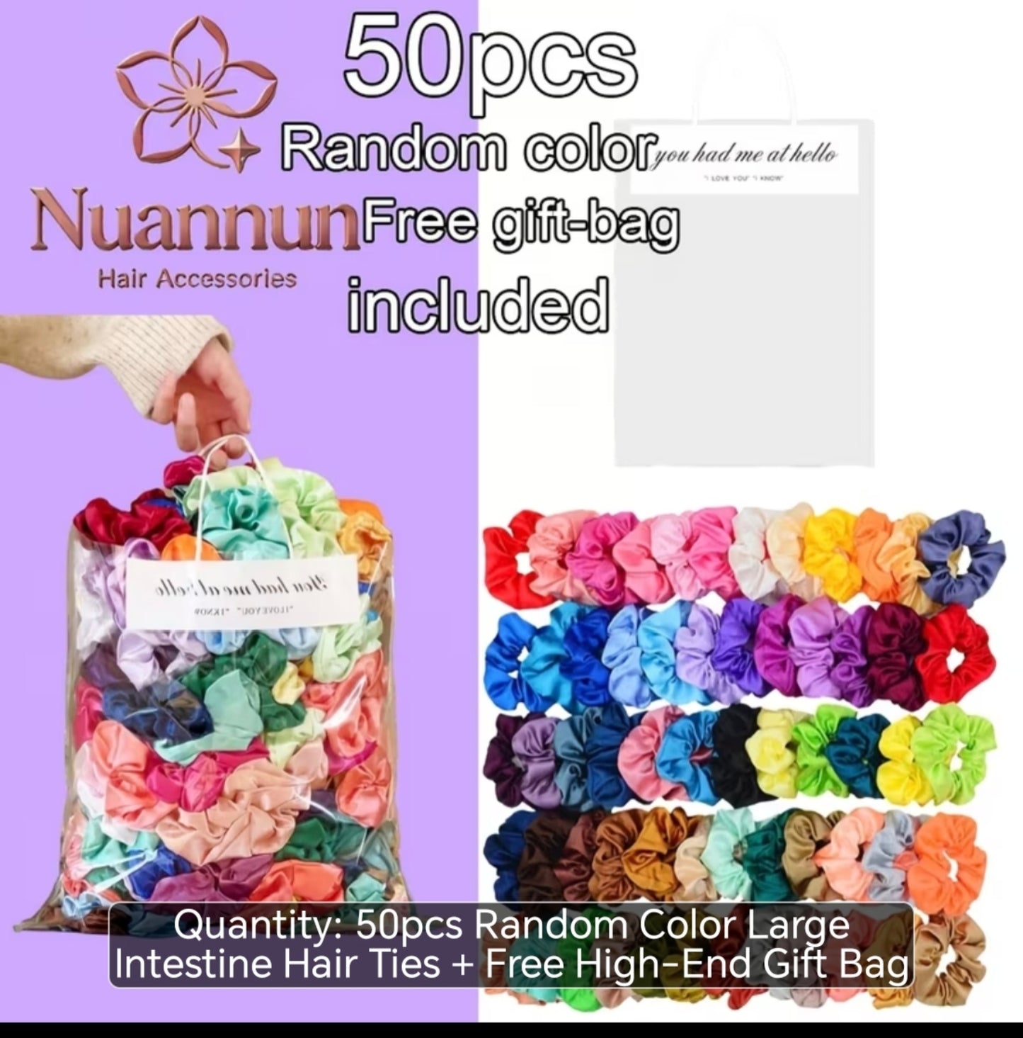 50-Piece Satin Scrunchie Set – Colourful Hair Ties for Curly, Natural & Relaxed Hair