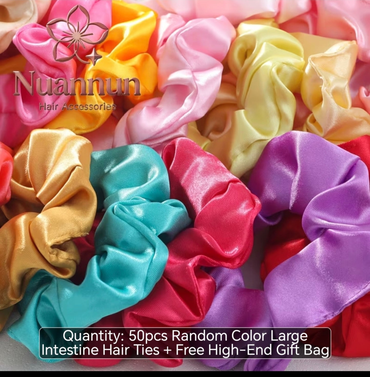 50-Piece Satin Scrunchie Set – Colourful Hair Ties for Curly, Natural & Relaxed Hair