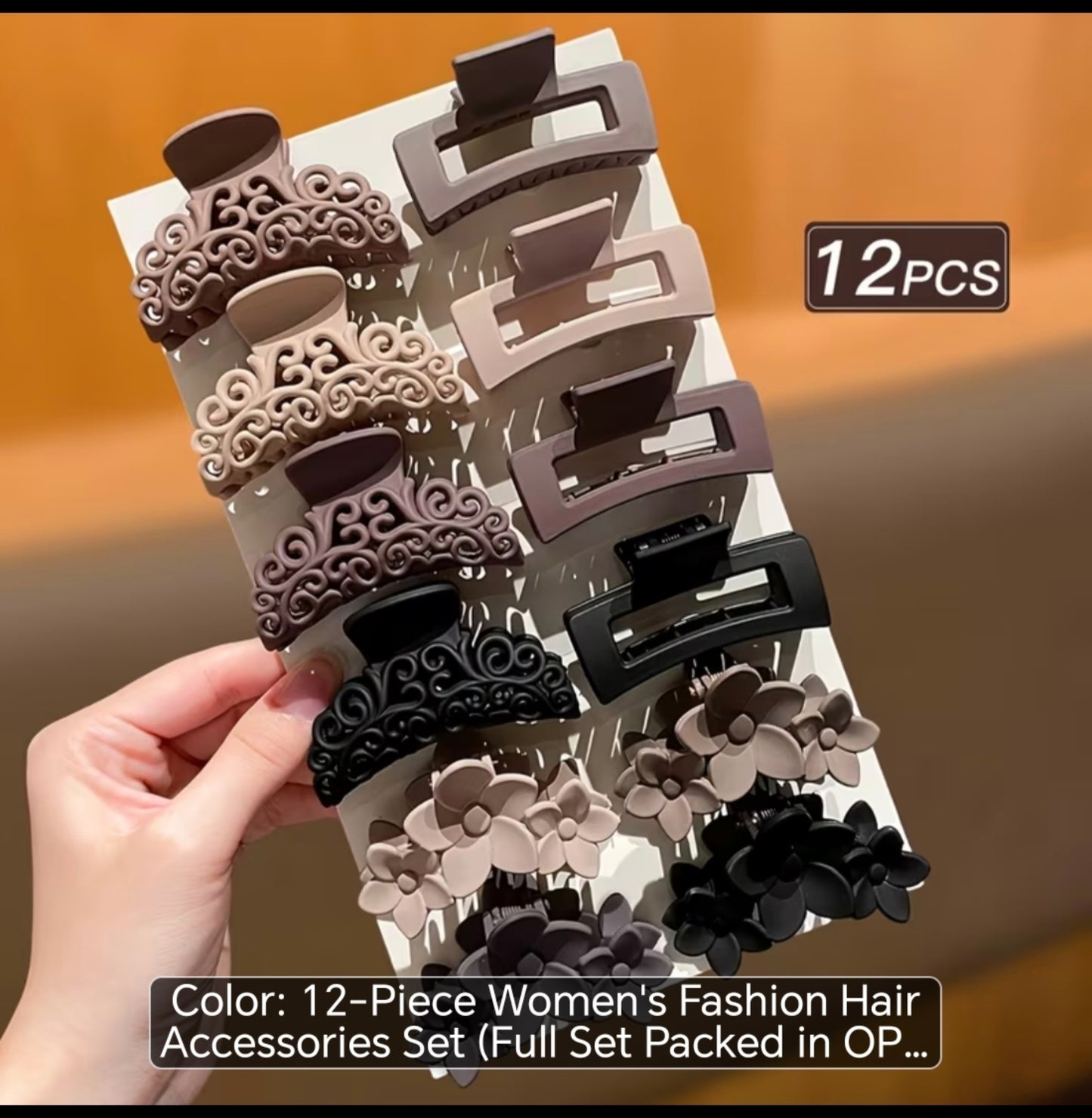 12-Piece Large Hair Claw Clip Set – Neutral Strong Hold Clips for Thick & Curly Hair
