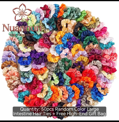 50-Piece Satin Scrunchie Set – Colourful Hair Ties for Curly, Natural & Relaxed Hair