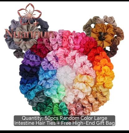 50-Piece Satin Scrunchie Set – Colourful Hair Ties for Curly, Natural & Relaxed Hair