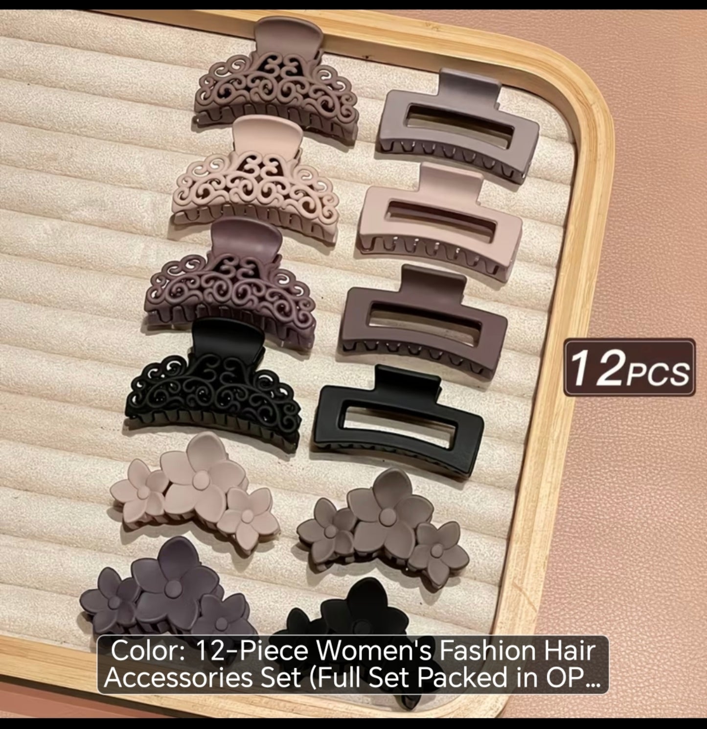 12-Piece Large Hair Claw Clip Set – Neutral Strong Hold Clips for Thick & Curly Hair
