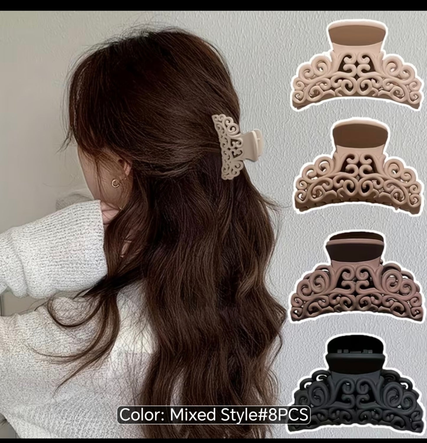 8-Piece Large Hair Claw Clip Set – Strong Hold Clips for Thick, Curly & Long Hair