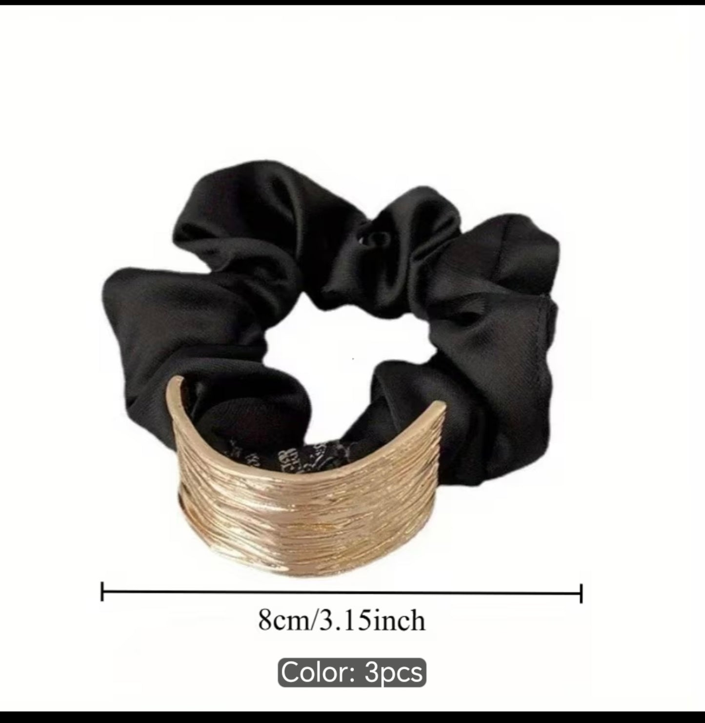3-Piece Satin Scrunchie Set with Gold Cuff Detail – Elegant Hair Ties for Women