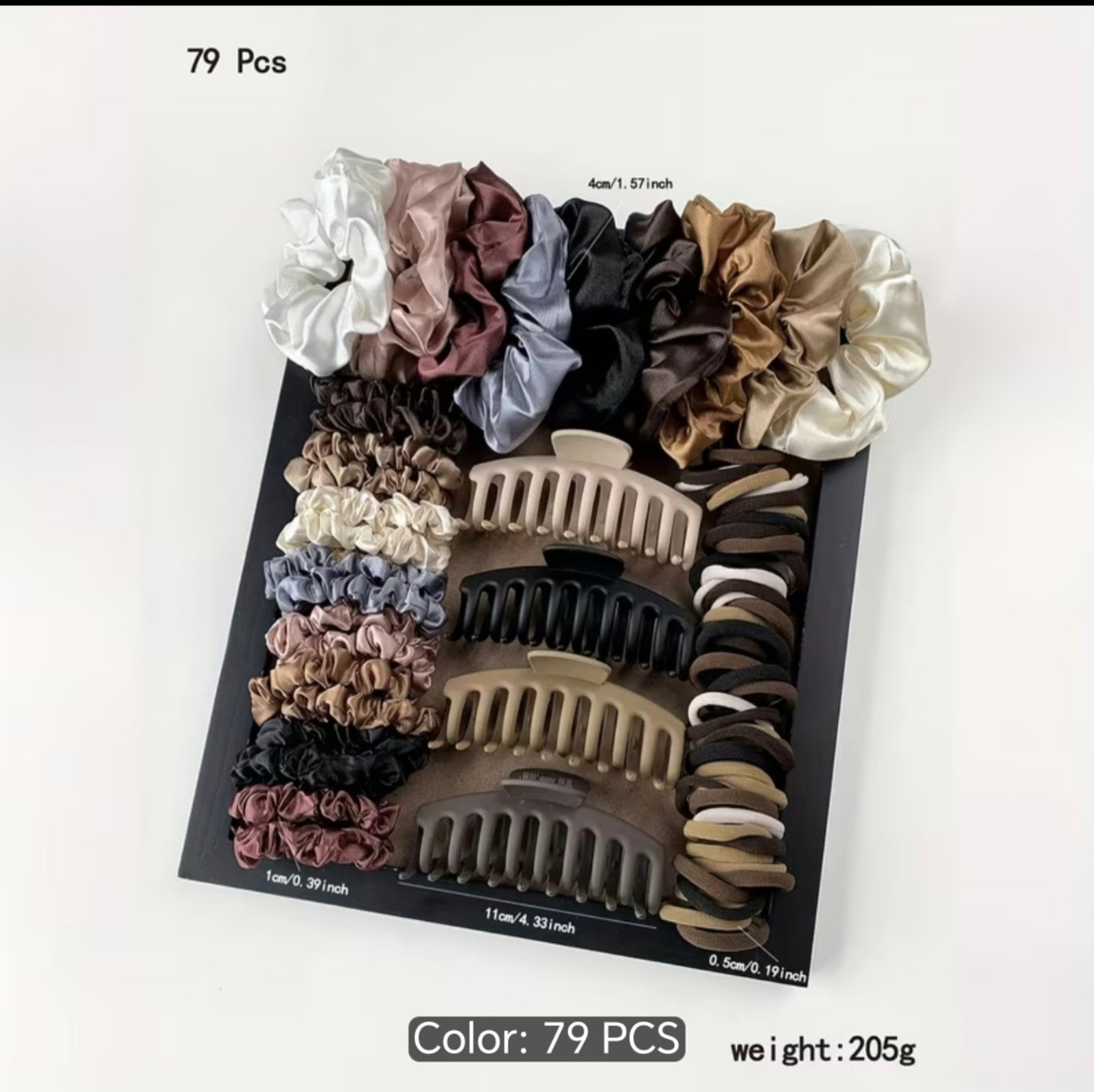 79-Piece Hair Accessories Set – Satin Scrunchies, Hair Ties & Claw Clips