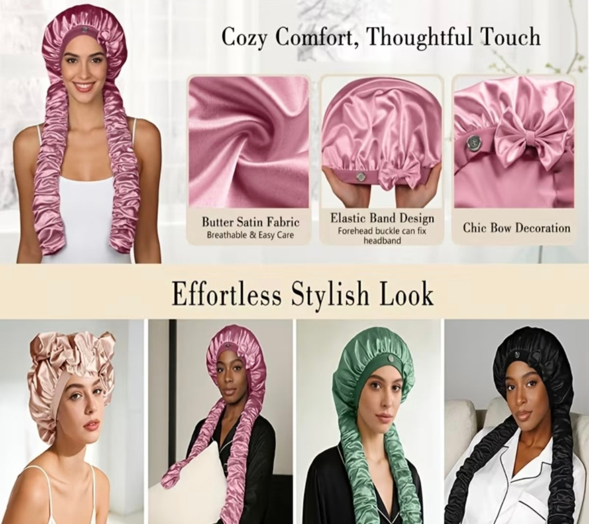 Adjustable Satin Hair Bonnet with Long Tie Band – Day & Night Hair Protection