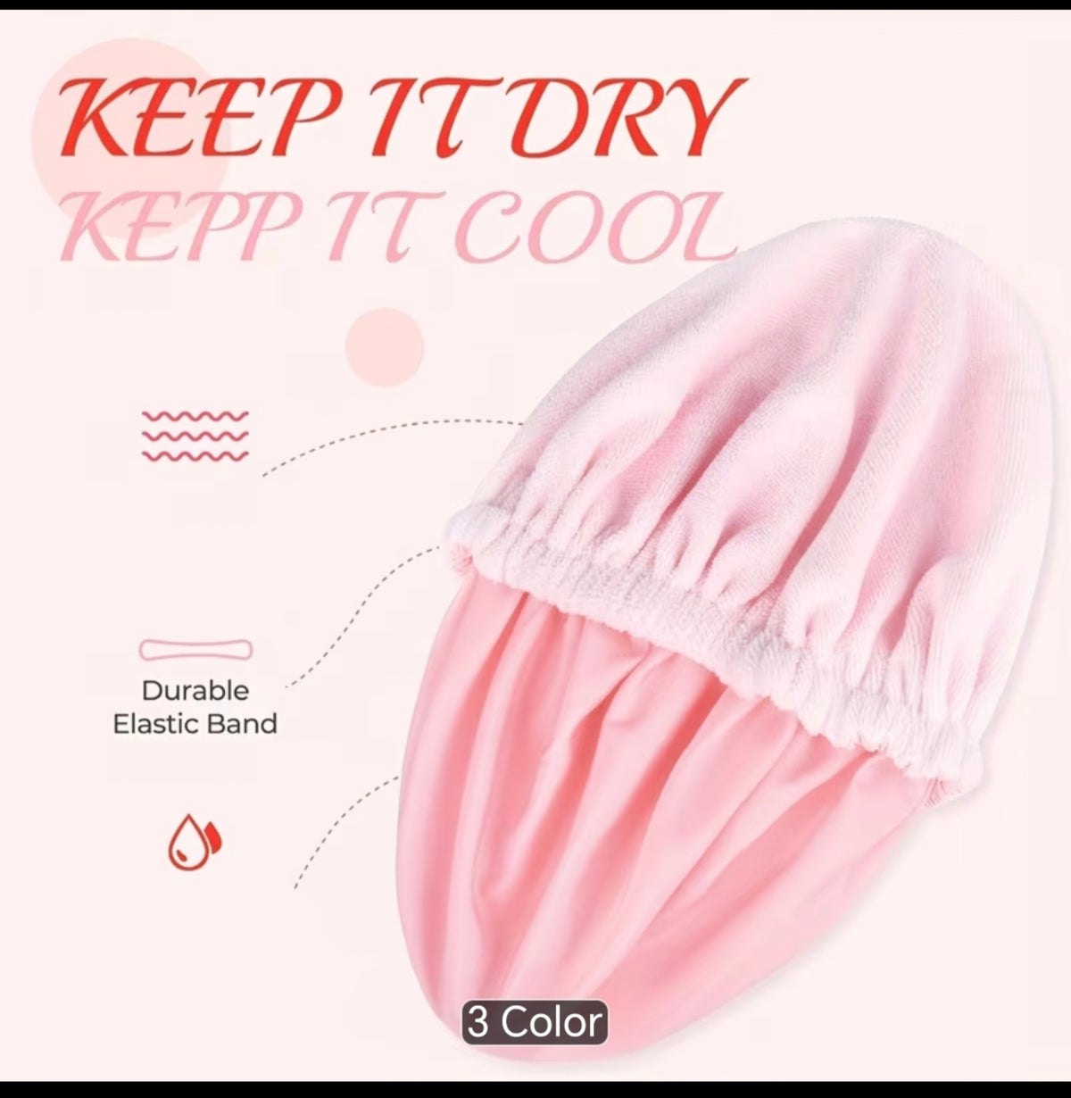 Reusable Waterproof Shower Cap for Women. Double-Layer Hair Protection Cap | 28cm