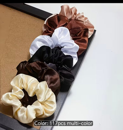 117-Piece Satin Hair Accessories Set – Scrunchies, Hair Ties & Claw Clips