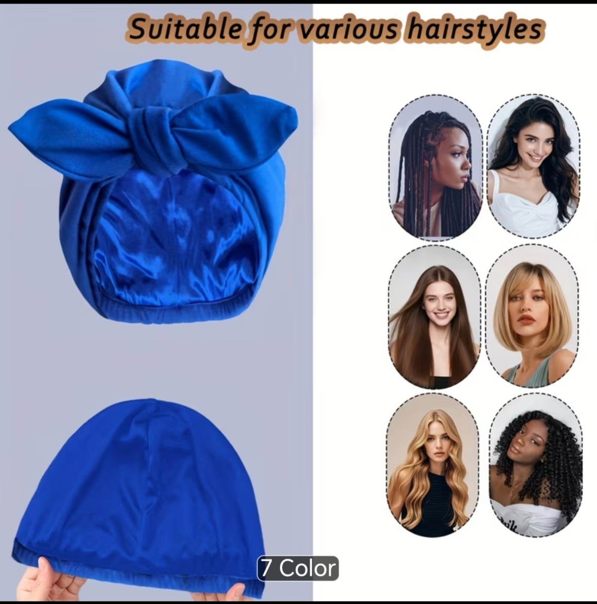 Satin-Lined Hair Bonnet with Bow – Protective Hair Bonnet for Women